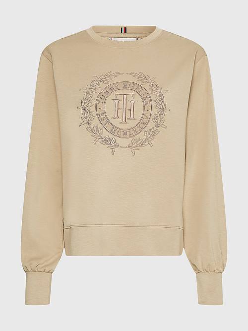 Tommy Hilfiger Curve Crest Embroidery Relaxed Pulóver Női Bézs | TH167HYV