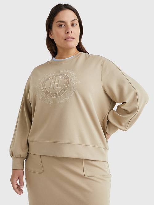 Tommy Hilfiger Curve Crest Embroidery Relaxed Pulóver Női Bézs | TH167HYV