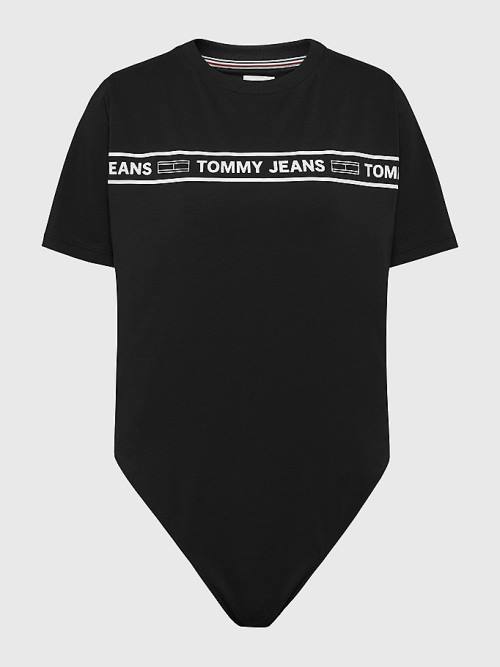 Tommy Hilfiger Curve Cut Out Logo Tape Bodysuit Póló Női Fekete | TH587PVK