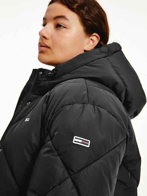 Tommy Hilfiger Curve Diamond Quilted Belted Puffer Kabát Női Fekete | TH946JOM