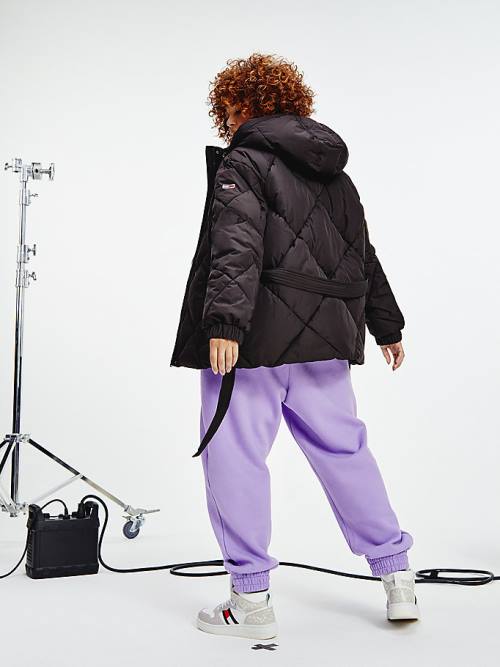 Tommy Hilfiger Curve Diamond Quilted Belted Puffer Kabát Női Fekete | TH946JOM