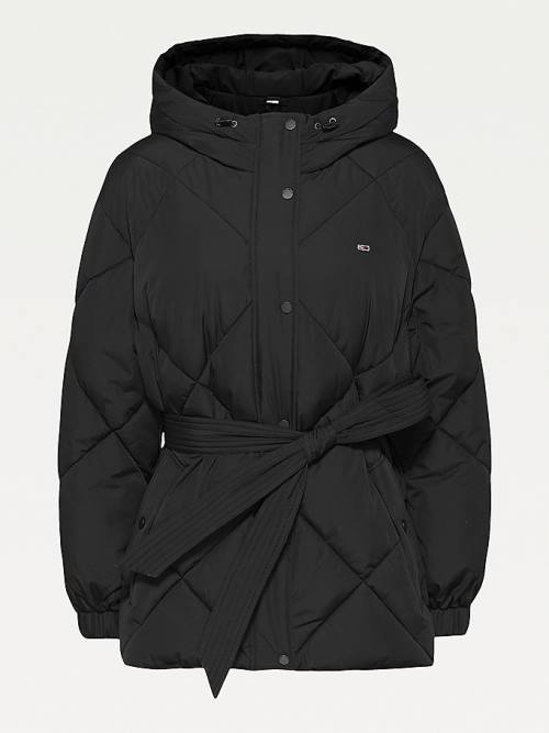 Tommy Hilfiger Curve Diamond Quilted Belted Puffer Kabát Női Fekete | TH946JOM