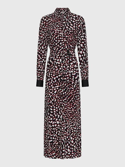 Tommy Hilfiger Curve Feather Print Relaxed Fit Midi Ruha Női Fekete | TH750WTG