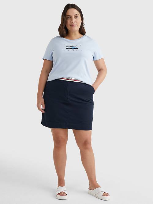 Tommy Hilfiger Curve Flock Flag Póló Női Kék | TH364GFD