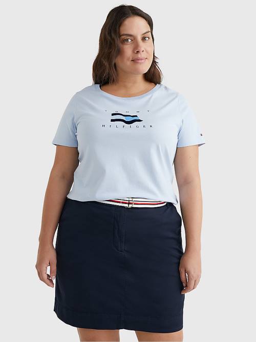 Tommy Hilfiger Curve Flock Flag Póló Női Kék | TH364GFD