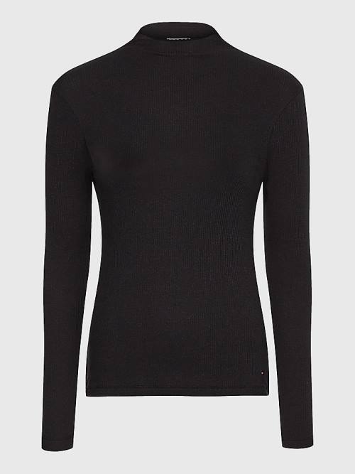 Tommy Hilfiger Curve High Neck Skinny Fit Modal Jumper Póló Női Fekete | TH942ULD