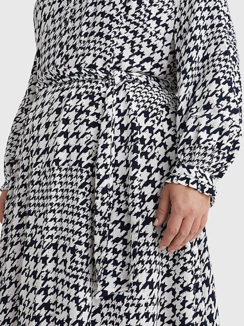 Tommy Hilfiger Curve Houndstooth Relaxed Fit Midi Ruha Női Kék | TH743GZS