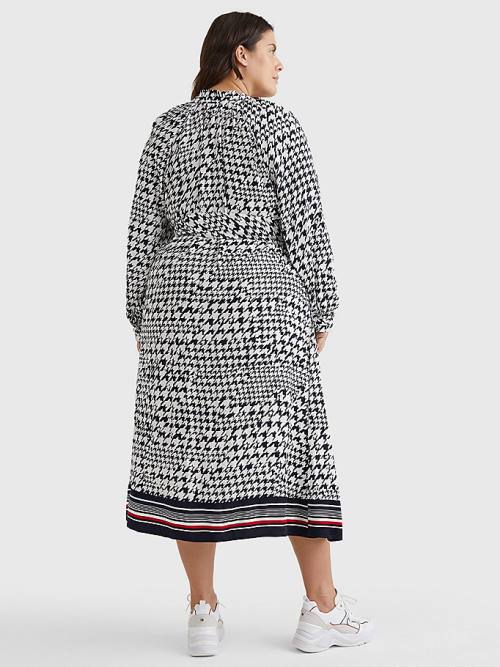 Tommy Hilfiger Curve Houndstooth Relaxed Fit Midi Ruha Női Kék | TH743GZS