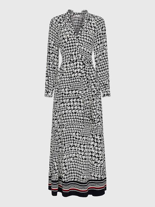 Tommy Hilfiger Curve Houndstooth Relaxed Fit Midi Ruha Női Kék | TH743GZS