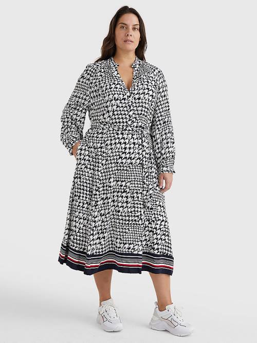 Tommy Hilfiger Curve Houndstooth Relaxed Fit Midi Ruha Női Kék | TH743GZS