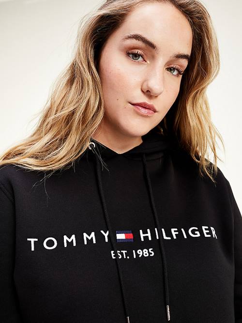 Tommy Hilfiger Curve Logo Drawstring Kapucnis Pulóver Női Fekete | TH864EDO