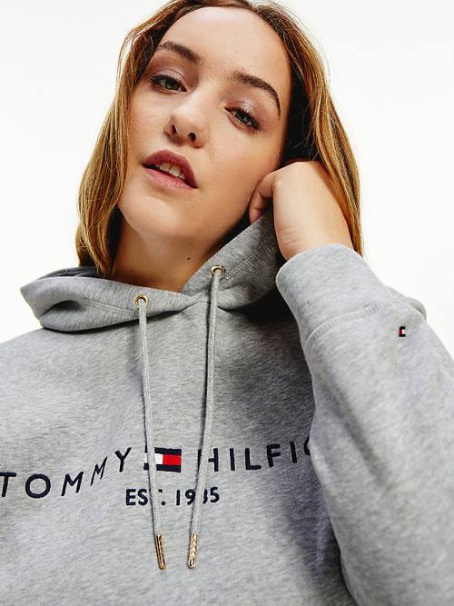 Tommy Hilfiger Curve Logo Drawstring Kapucnis Pulóver Női Szürke | TH874TDY