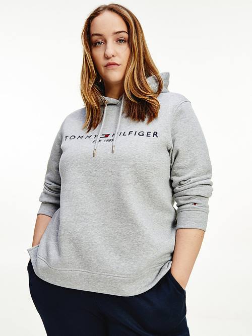 Tommy Hilfiger Curve Logo Drawstring Kapucnis Pulóver Női Szürke | TH874TDY