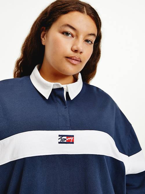 Tommy Hilfiger Curve Long Sleeve Stripe Rugby Shirt Póló Női Kék | TH925OFB