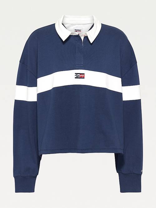 Tommy Hilfiger Curve Long Sleeve Stripe Rugby Shirt Póló Női Kék | TH925OFB