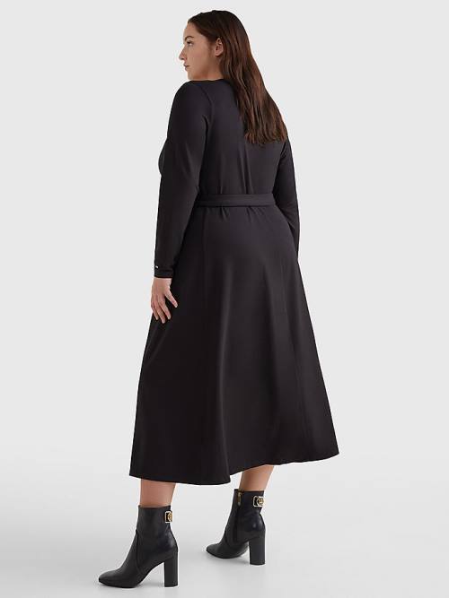 Tommy Hilfiger Curve Long Sleeve V-Neck Midi Wrap Ruha Női Fekete | TH049BST