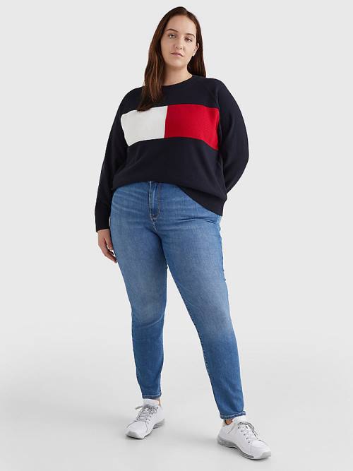 Tommy Hilfiger Curve Long-Sleeved Crew Neck Sweatshirt Pulóverek Női Kék | TH810WES