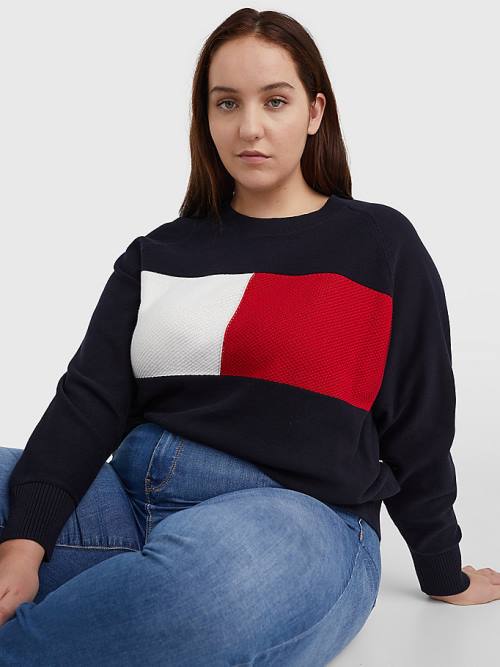 Tommy Hilfiger Curve Long-Sleeved Crew Neck Sweatshirt Pulóverek Női Kék | TH810WES