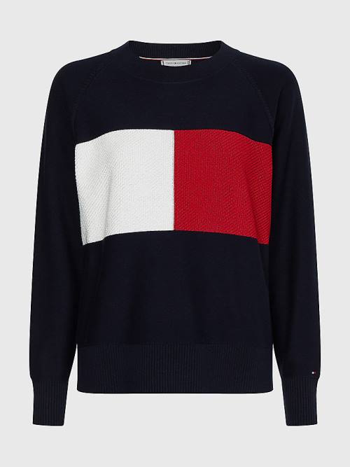 Tommy Hilfiger Curve Long-Sleeved Crew Neck Sweatshirt Pulóverek Női Kék | TH810WES