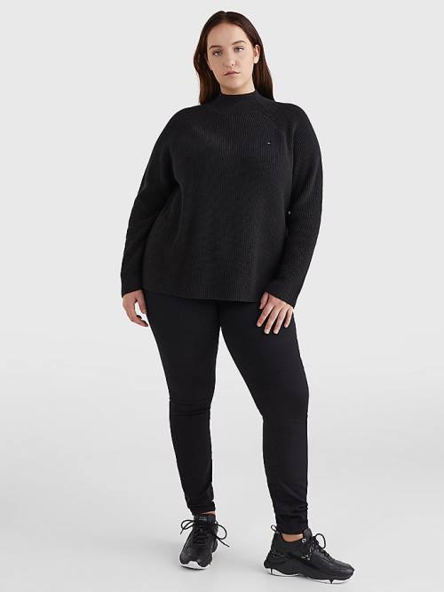 Tommy Hilfiger Curve Mock Turtleneck Organic Pamut Knit Jumper Pulóverek Női Fekete | TH649VIK