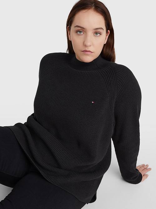 Tommy Hilfiger Curve Mock Turtleneck Organic Pamut Knit Jumper Pulóverek Női Fekete | TH649VIK