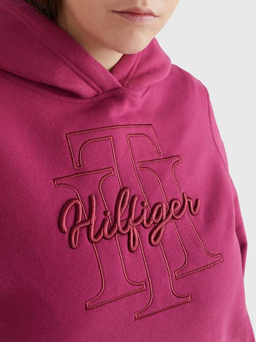 Tommy Hilfiger Curve Monogram Embroidery Regular Fit Kapucnis Pulóver Női Piros | TH592MEB