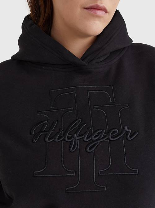 Tommy Hilfiger Curve Monogram Embroidery Regular Fit Kapucnis Pulóver Női Fekete | TH910UFR