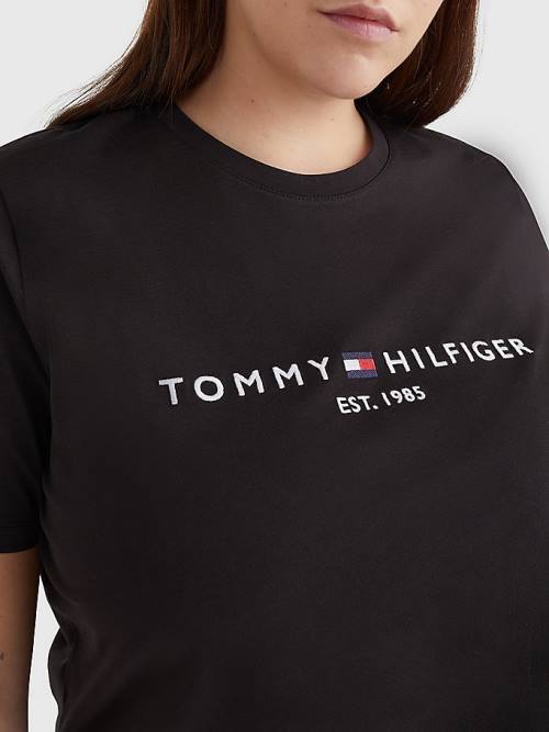 Tommy Hilfiger Curve Organic Pamut Logo Póló Női Fekete | TH037SGP