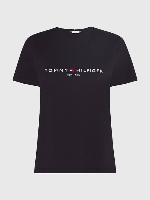 Tommy Hilfiger Curve Organic Pamut Logo Póló Női Fekete | TH037SGP