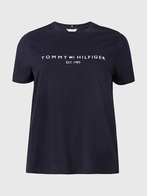 Tommy Hilfiger Curve Organic Pamut Logo Póló Női Kék | TH901HJD