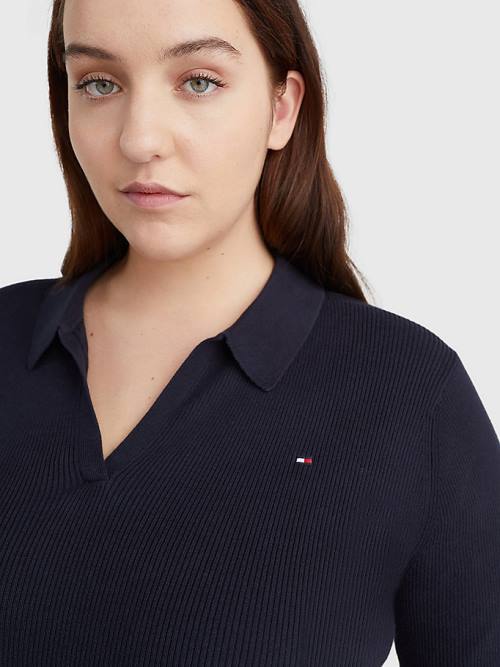 Tommy Hilfiger Curve Organic Pamut Slim Fit Polo Jumper Pulóverek Női Kék | TH486UWO