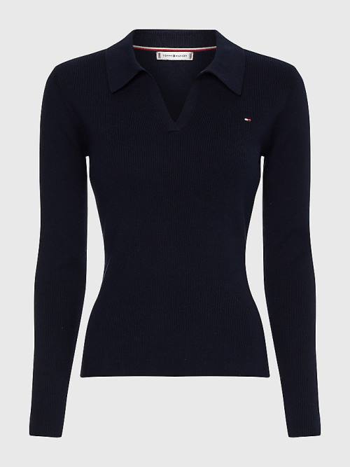 Tommy Hilfiger Curve Organic Pamut Slim Fit Polo Jumper Pulóverek Női Kék | TH486UWO