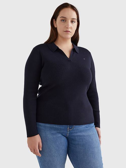 Tommy Hilfiger Curve Organic Pamut Slim Fit Polo Jumper Pulóverek Női Kék | TH486UWO