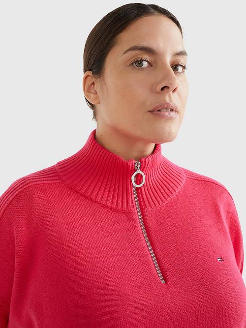 Tommy Hilfiger Curve Oversized Half-Zip High Neck Jumper Pulóverek Női Rózsaszín | TH972IJF