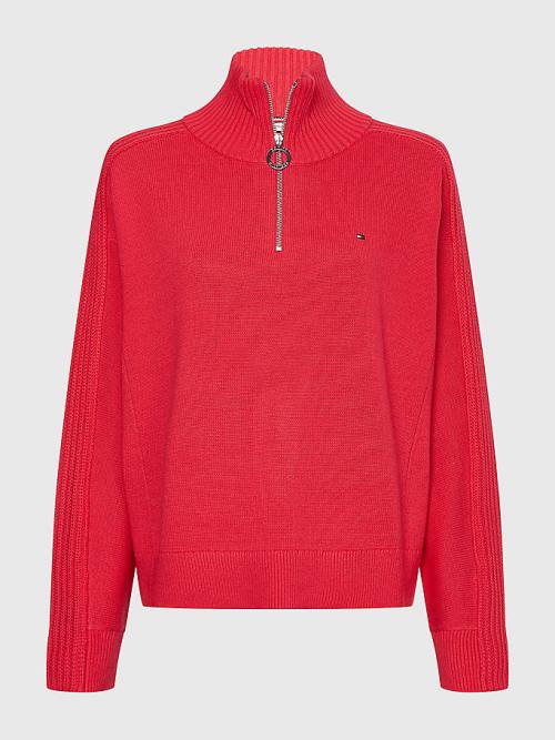 Tommy Hilfiger Curve Oversized Half-Zip High Neck Jumper Pulóverek Női Rózsaszín | TH972IJF