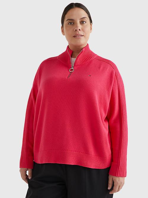 Tommy Hilfiger Curve Oversized Half-Zip High Neck Jumper Pulóverek Női Rózsaszín | TH972IJF