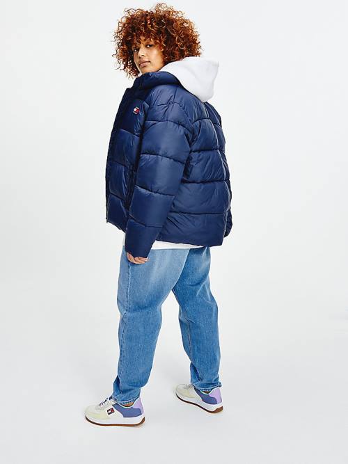 Tommy Hilfiger Curve Recycled Nylon Puffer Kabát Női Kék | TH186VKB