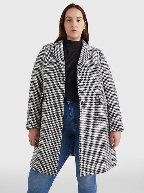 Tommy Hilfiger Curve Recycled Wool Blend Houndstooth Dzseki Női Kék | TH256QUI