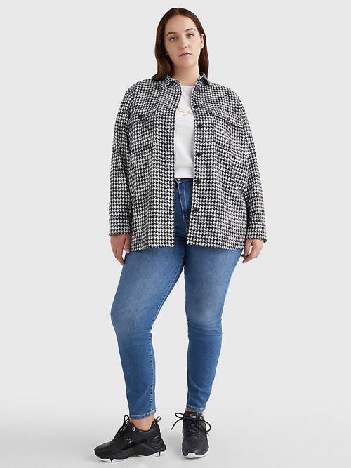 Tommy Hilfiger Curve Recycled Wool Flannel Houndstooth Shacket Kabát Női Kék | TH580RHV