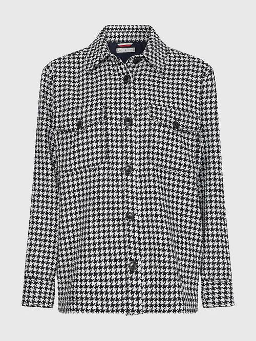 Tommy Hilfiger Curve Recycled Wool Flannel Houndstooth Shacket Kabát Női Kék | TH580RHV