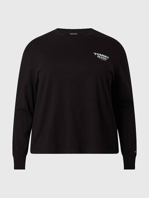 Tommy Hilfiger Curve Relaxed Cropped Long Sleeve Póló Női Fekete | TH195KON