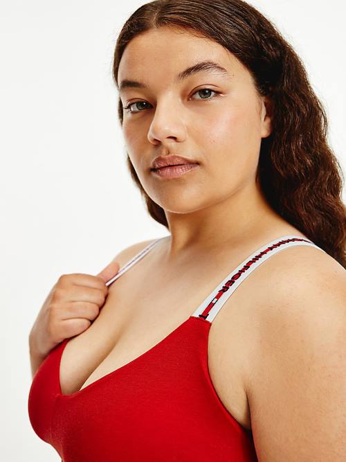 Tommy Hilfiger Curve Repeat Logo Pántos V-Neck Bralette Fehérnemű Női Piros | TH918USL