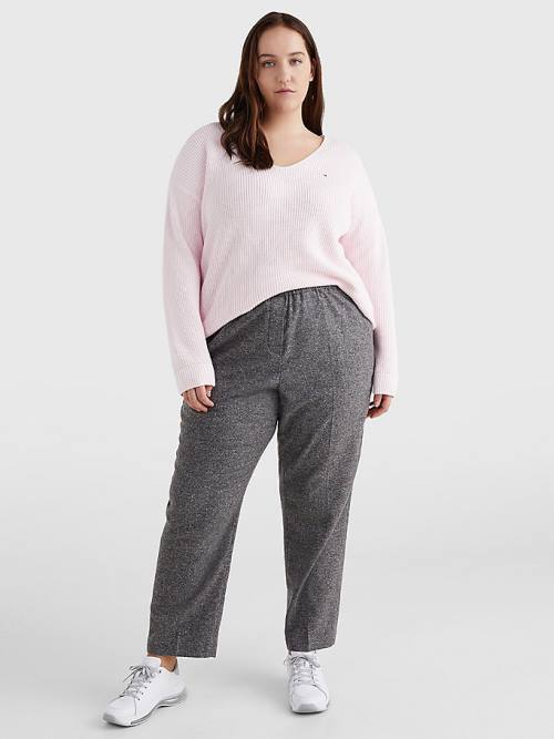 Tommy Hilfiger Curve Rib-Knit Organic Pamut Relaxed Fit Jumper Pulóverek Női Rózsaszín | TH528MQK