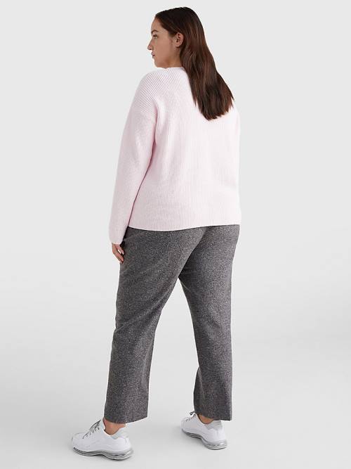 Tommy Hilfiger Curve Rib-Knit Organic Pamut Relaxed Fit Jumper Pulóverek Női Rózsaszín | TH528MQK