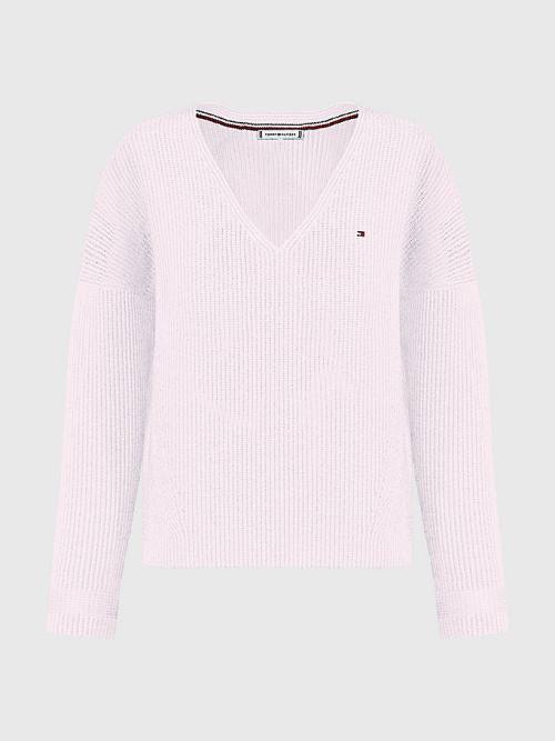 Tommy Hilfiger Curve Rib-Knit Organic Pamut Relaxed Fit Jumper Pulóverek Női Rózsaszín | TH528MQK