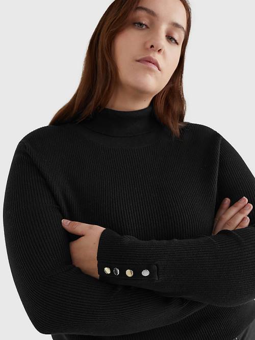 Tommy Hilfiger Curve Roll Neck Jumper Pulóverek Női Fekete | TH671EZI