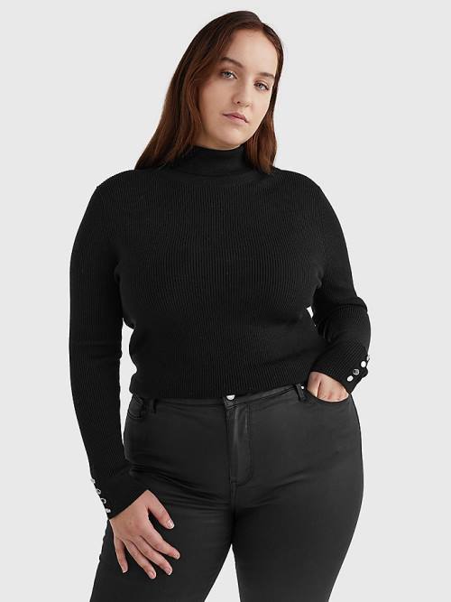 Tommy Hilfiger Curve Roll Neck Jumper Pulóverek Női Fekete | TH671EZI