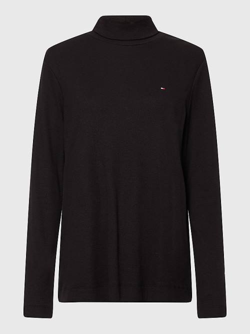 Tommy Hilfiger Curve Roll Neck Skinny Fit Jumper Póló Női Fekete | TH596TNO