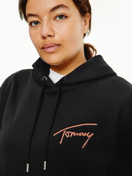 Tommy Hilfiger Curve Signature Logo Oversized Kapucnis Pulóver Női Fekete | TH039CWX