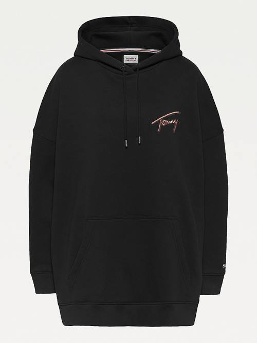 Tommy Hilfiger Curve Signature Logo Oversized Kapucnis Pulóver Női Fekete | TH039CWX